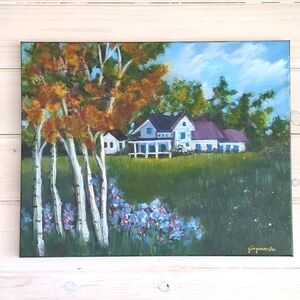 New Painting Farmhouse Country Landscape, Original Acrylic Artist Signed Canvas